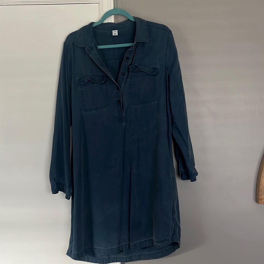 Blue chambray shirt dress